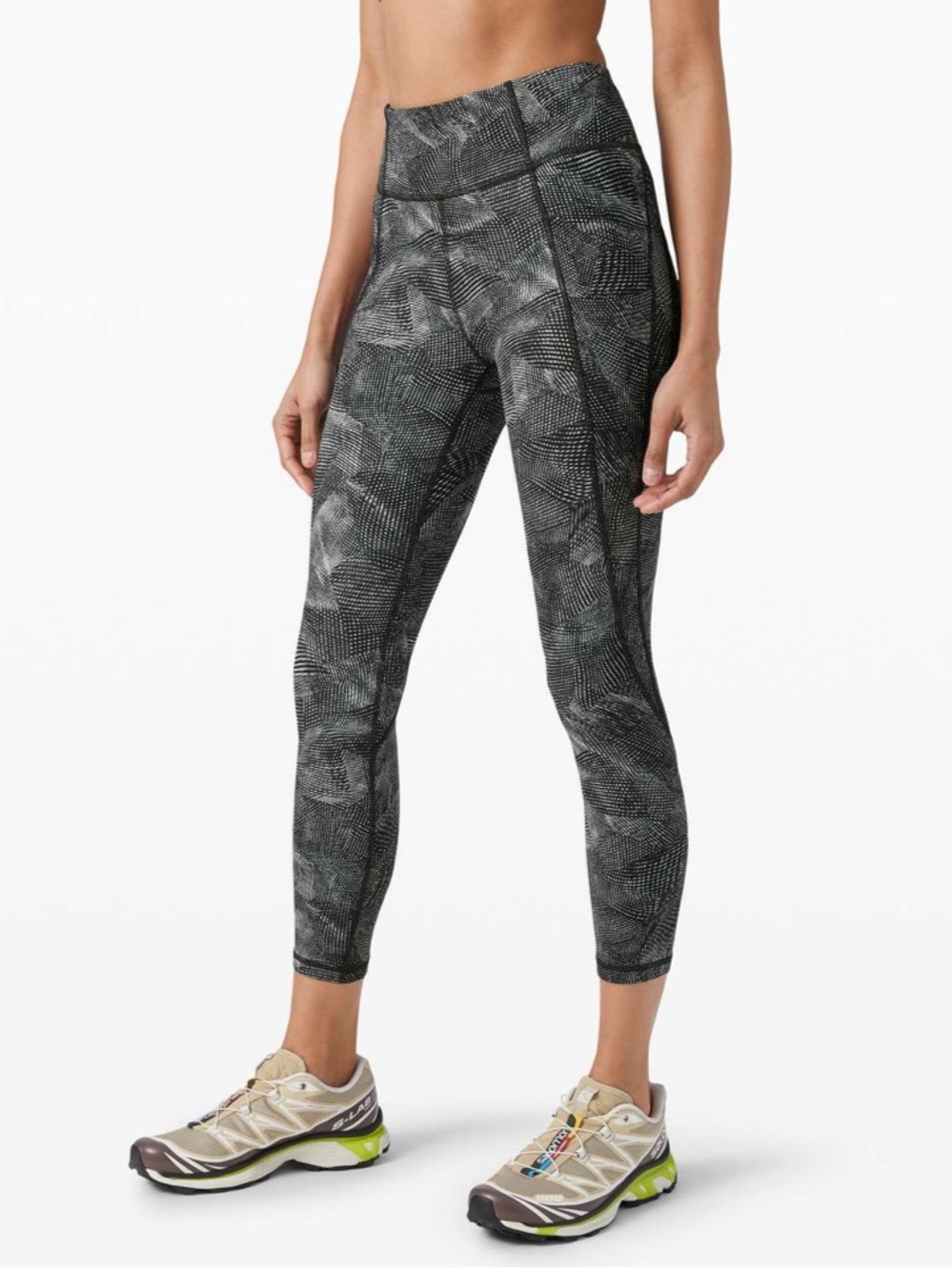 Lululemon Time To Sweat Crop 23” Velocity Mesh Island Mist Black 6 Run Leggings
